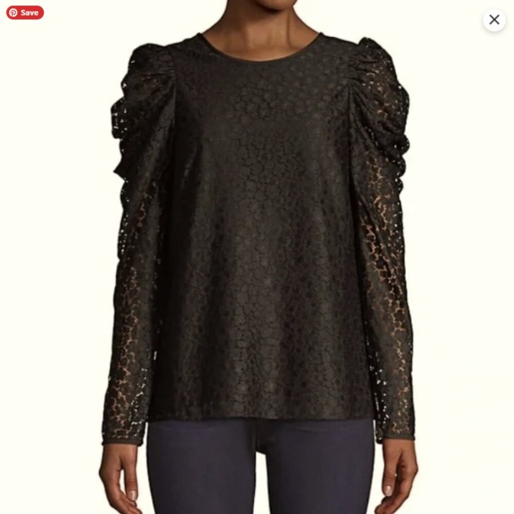 Kate Spade New York Size 10 Long Sleeve Lace Blouse in Black